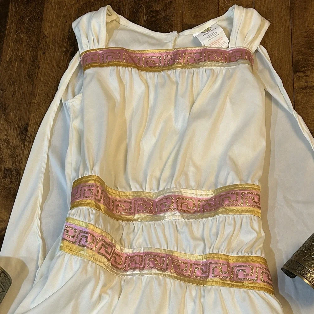 Rubie's Forum Greek Goddess Costume Girls L 12-14 Cream Pink Gold Roman Cuffs